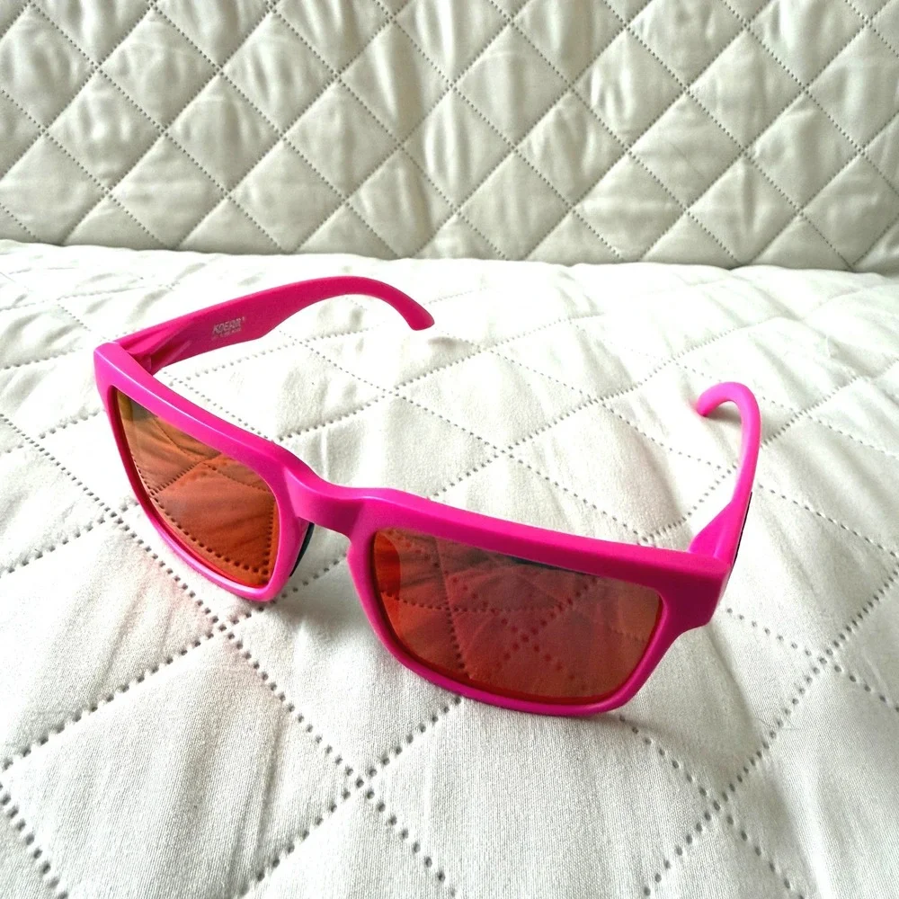 KDEAM Polarized Sunglasses Hot Pink Matte Square Frame Mirrored Lens UV400